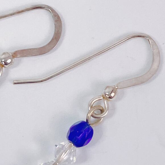 Vintage Artisan Sterling Silver Swarovski Blue Crystal Dangle Earrings Handmade - Picture 9 of 10